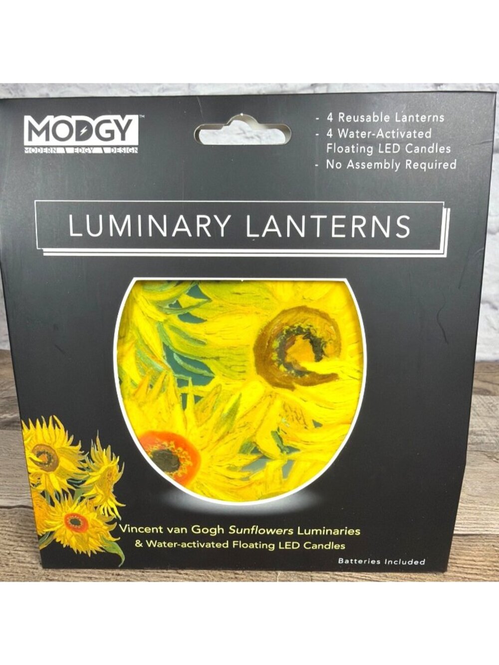 Yellow Flower Luminary Lanterns Set of 4 Floating Flameless LED Candles Reusable